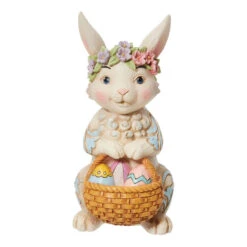 Enesco Jim Shore Pint Bunny With Floral Crown And Basket Figurine, 5"