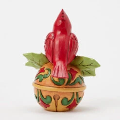 Enesco Jim Shore Heartwood Creek Cardinal On Jingle Bell Mini Figurine, 3.54" -Hallmark Jim Shore Cardinal Perched on Jingle Bell Figurine 6017279 02