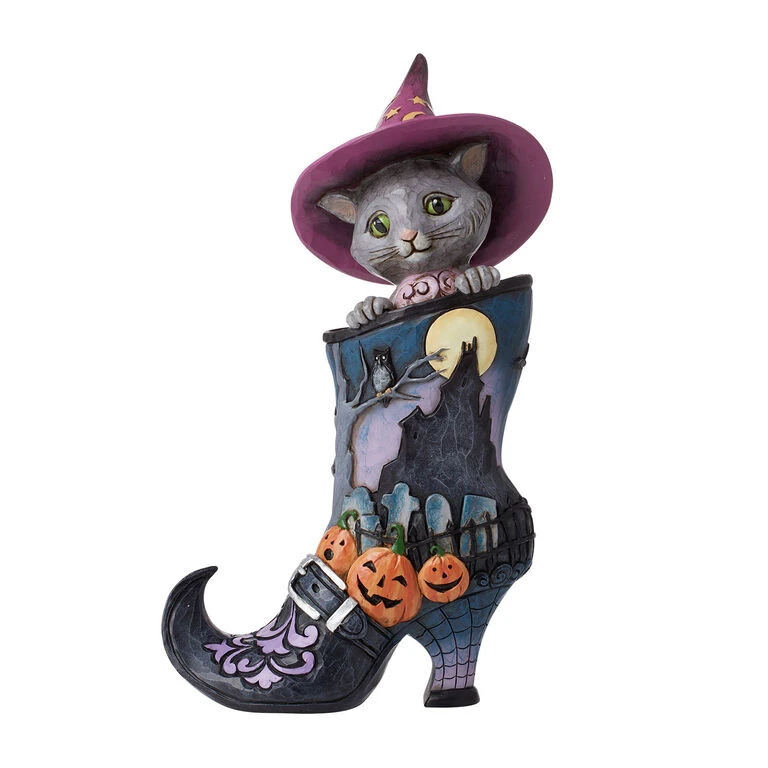 Enesco Jim Shore Black Cat Inside Of Witch's Boot Figurine, 8.26" 3 Enesco Jim Shore Black Cat Inside Of Witch's Boot Figurine, 8.26"