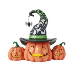 Enesco Jim Shore Three Halloween Jack-o'-Lanterns Figurine With Light, 6.1" H