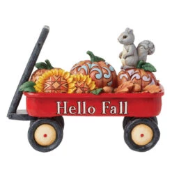Enesco Jim Shore Red Harvest Wagon With Pumpkins Figurine, 4.33" H