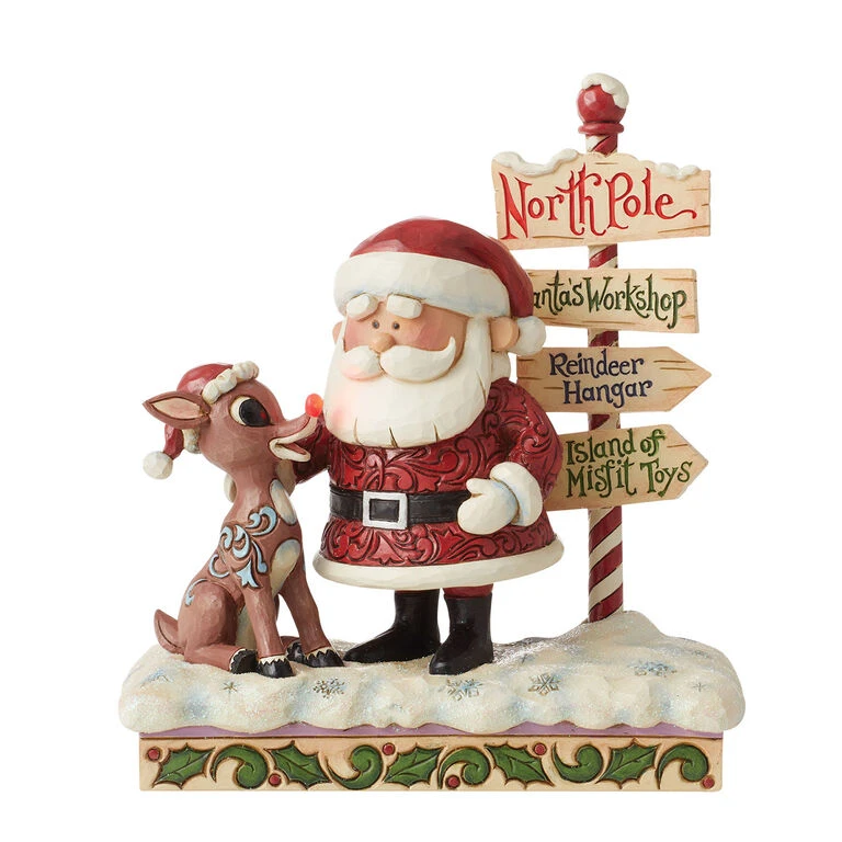 Enesco Jim Shore Rudolph, Santa And North Pole Sign Figurine, 7.68" 3 Enesco Jim Shore Rudolph, Santa And North Pole Sign Figurine, 7.68"