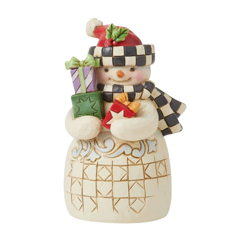 Enesco Jim Shore Mini Snowman With Checkered Hat And Scarf Figurine, 3.54" 3 Enesco Jim Shore Mini Snowman With Checkered Hat And Scarf Figurine, 3.54"
