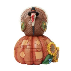 Enesco Jim Shore Turkey Pilgrim On Pumpkin Thanksgiving Figurine, 9.65" H