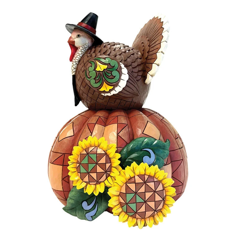 Enesco Jim Shore Turkey Pilgrim On Pumpkin Thanksgiving Figurine, 9.65" H 4 Enesco Jim Shore Turkey Pilgrim On Pumpkin Thanksgiving Figurine, 9.65" H - Image 2
