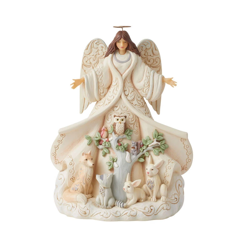 Enesco Jim Shore White Woodland Angel With Cloak Figurine, 9.5" 3 Enesco Jim Shore White Woodland Angel With Cloak Figurine, 9.5"