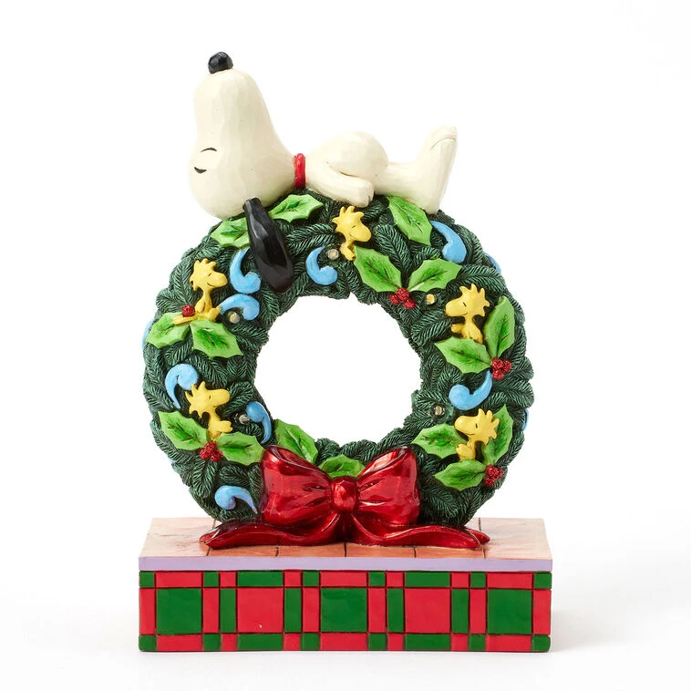 Enesco Jim Shore Peanuts Snoopy Sleeping On Light-Up Wreath Figurine, 7.13" 3 Enesco Jim Shore Peanuts Snoopy Sleeping On Light-Up Wreath Figurine, 7.13"