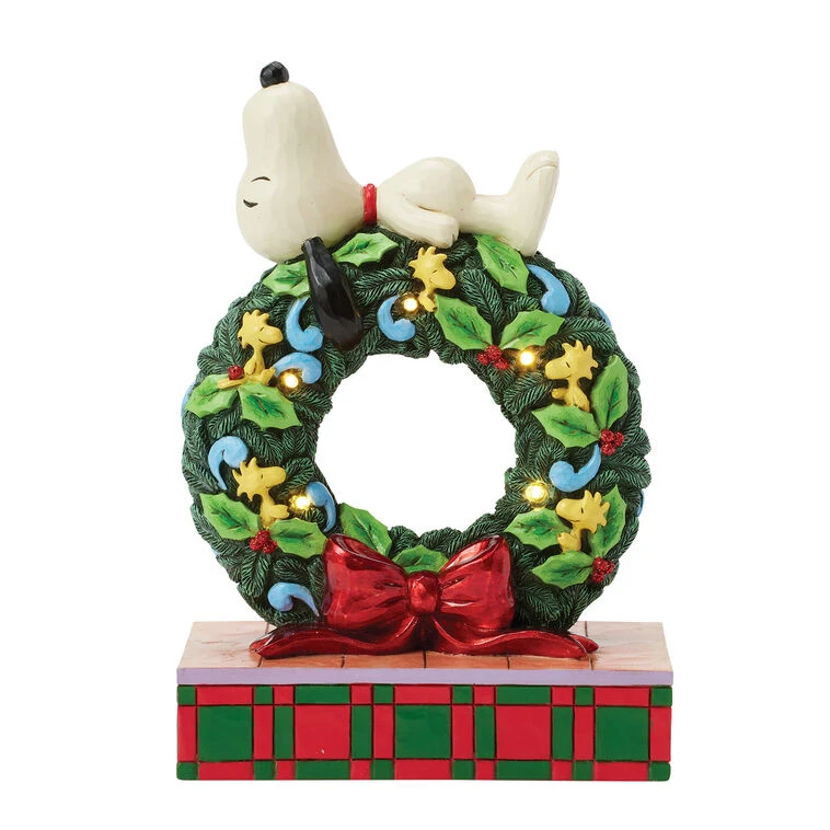 Enesco Jim Shore Peanuts Snoopy Sleeping On Light-Up Wreath Figurine, 7.13" 4 Enesco Jim Shore Peanuts Snoopy Sleeping On Light-Up Wreath Figurine, 7.13" - Image 2