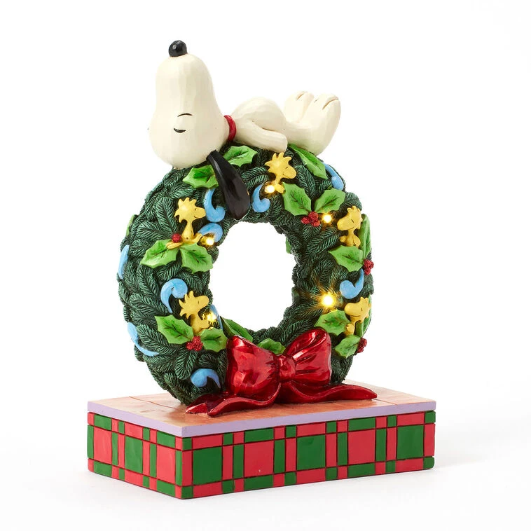 Enesco Jim Shore Peanuts Snoopy Sleeping On Light-Up Wreath Figurine, 7.13" 6 Enesco Jim Shore Peanuts Snoopy Sleeping On Light-Up Wreath Figurine, 7.13" - Image 4
